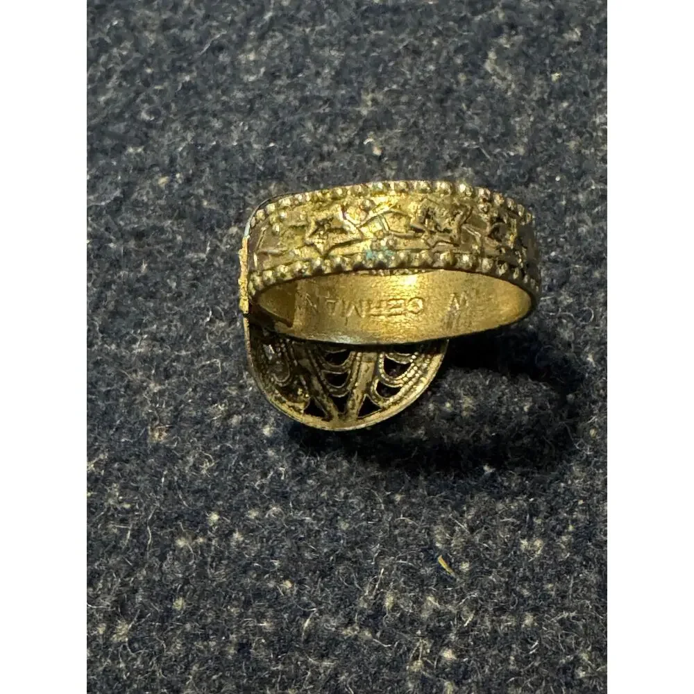 Vintage West Germany Marcasite & Filigree Leaf Motif Ring Adjustable Split Band